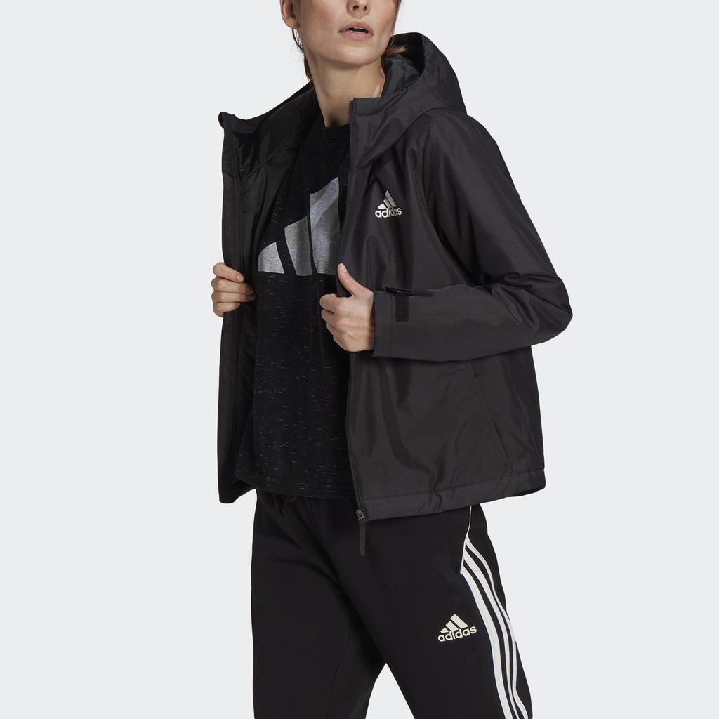 Adidas W Bsc St H J Classic Logo Outdoor Sports Hooded Cotton Jacket Women Jacket Black GN3238