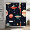 Space-themed Retro Shower Curtain with Colorful Geometric Shapes Perfect for Bathroom Decor