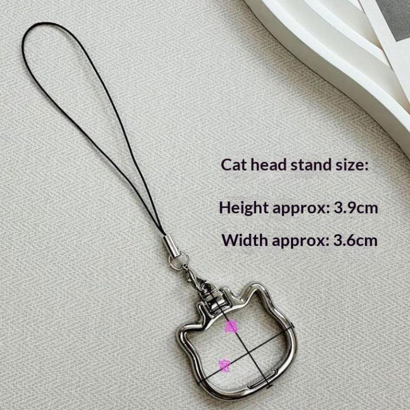 Cute Cat Shaped Alloy Phone Lanyard With 2 In 1 Finger Ring And Foldable Stand Perfect For Watching Videos Daily Use Travel
