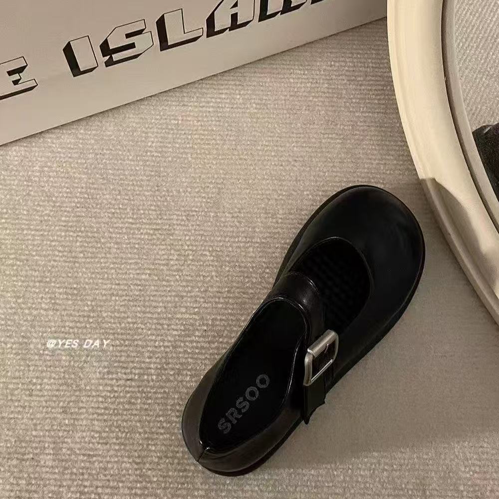 French round head Mary Jane single shoes early autumn new retro British style flat bottom inner height increase small leather shoes