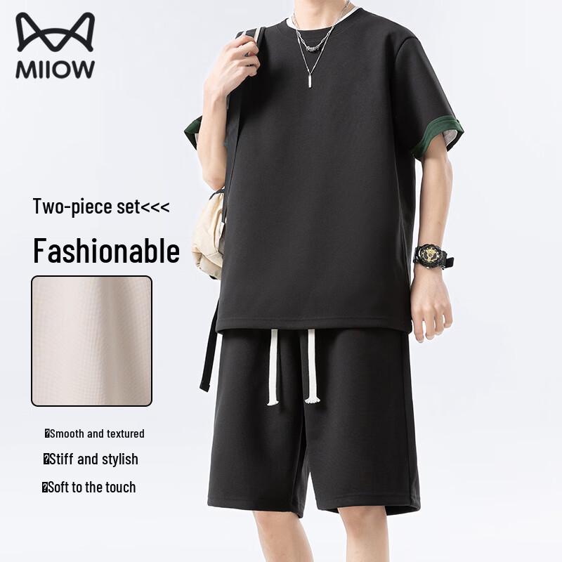 MiiOW Men s Casual Short Sleeve Shorts Set 2XL