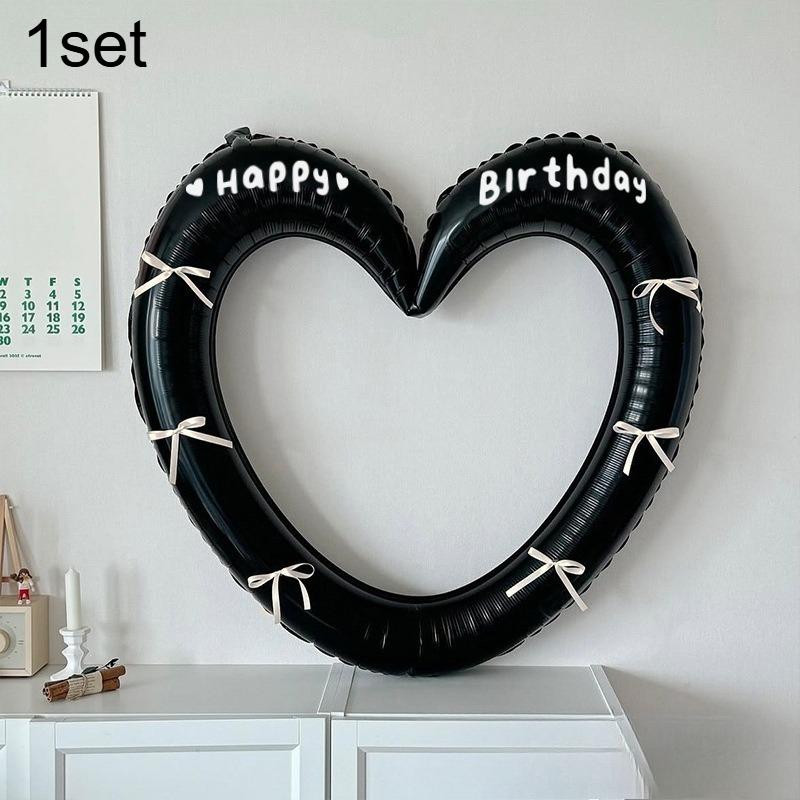 1set 40-Inch Bow Happy Birthday Hollow Heart Aluminum Film Balloon Set Birthday Party Decoration Photo Props