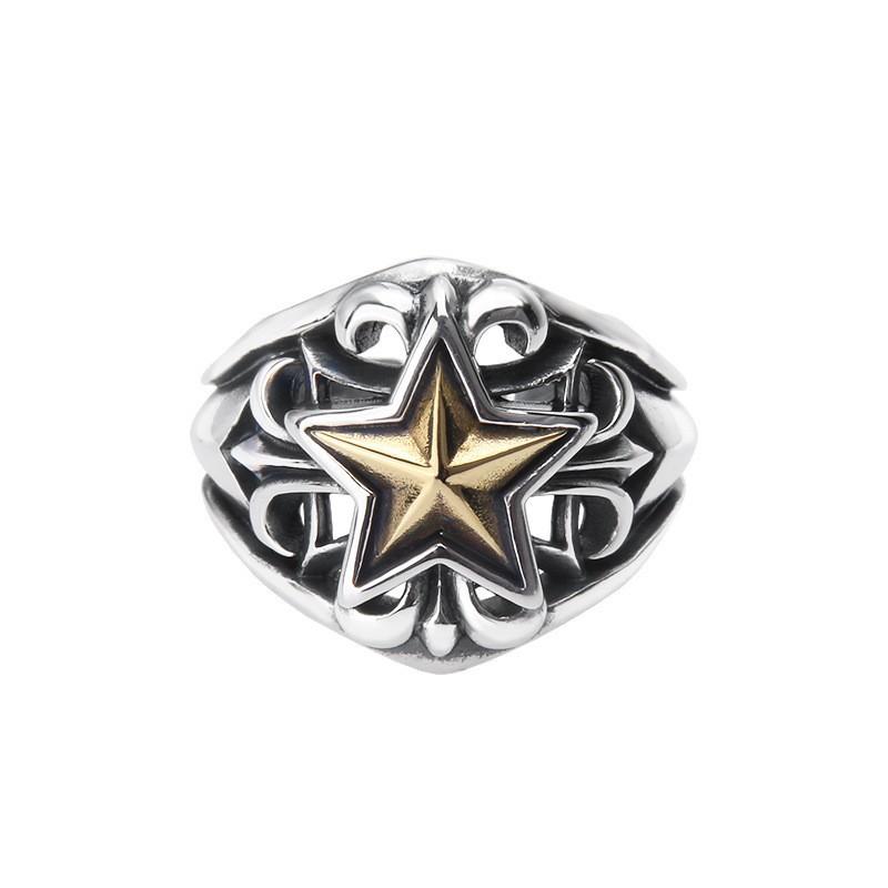 

Retro Golden Cross Star Ring For Men Punk Gothic Rock Hiphop Open Ring Handmade Unisex Jewelry Bikers Accessories Lovers Gift resizable
