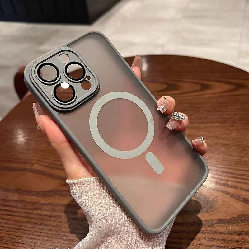 Magnetic Frosted Semi Transparent Hard Phone Case With Lens Protection For Apple Iphone