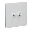 Wall Toggle Switch Stainless Steel Panel Insulated PC Base 2 Gang 2 Way Double Pole Toggle Switch Minimalist White
