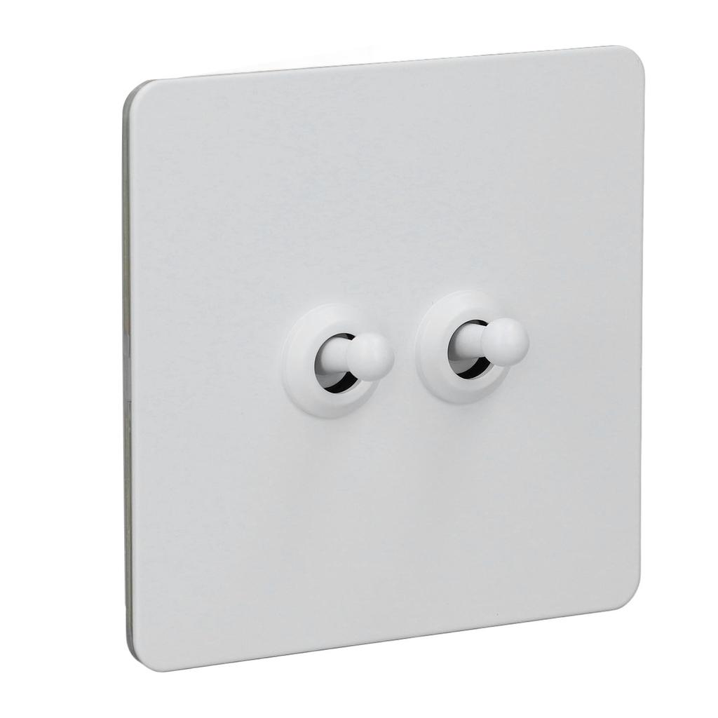 Wall Toggle Switch Stainless Steel Panel Insulated PC Base 2 Gang 2 Way Double Pole Toggle Switch Minimalist White