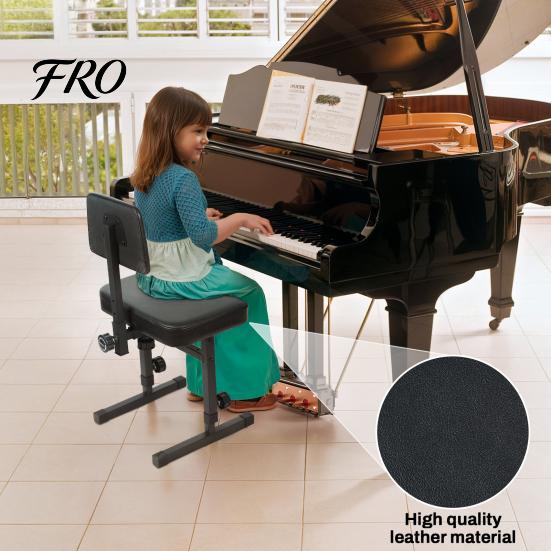 Piano Stool H-style Bench, 5 Height Adjustable Chair with Black Padded Practice Seat Cushion, Music Keyboard Bench Backrest for Musicians Kids Adults