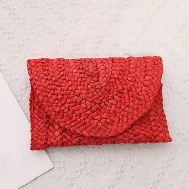 Fashion Beach Purse Women Summer Beach Bag Envelope Woven Clutch Solid Color Large Capacity Storage Bag Corn Husk Straw Hand Bag