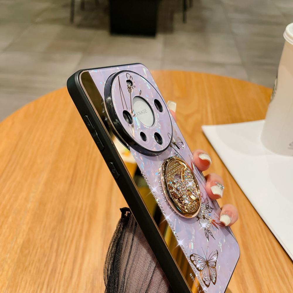 KEYSION Wstrząsoodporne etui dla Huawei Mate 60 Pro+ 50 40 30 Pro Motylkowy pierścień podstawka Pokrowiec na tył telefonu dla Huawei nova 12s 11 10 Pro