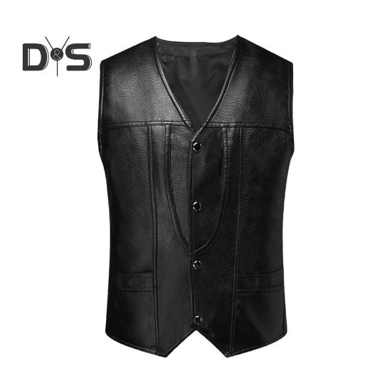 

Мужской жилет из искусственной кожи с V-образным вырезом, без рукавов, приталенный однобортный жилет, пальто с карманами, однотонный жилет, верхняя одежда M чёрный
