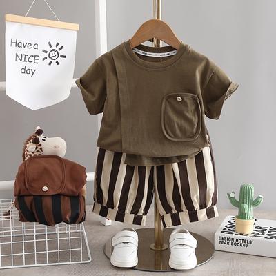 Children's Clothing Summer Boys Round Neck Casual Short-sleeved Suit Baby 0-4 Years Old Sports Short-sleeved Two-piece Suit