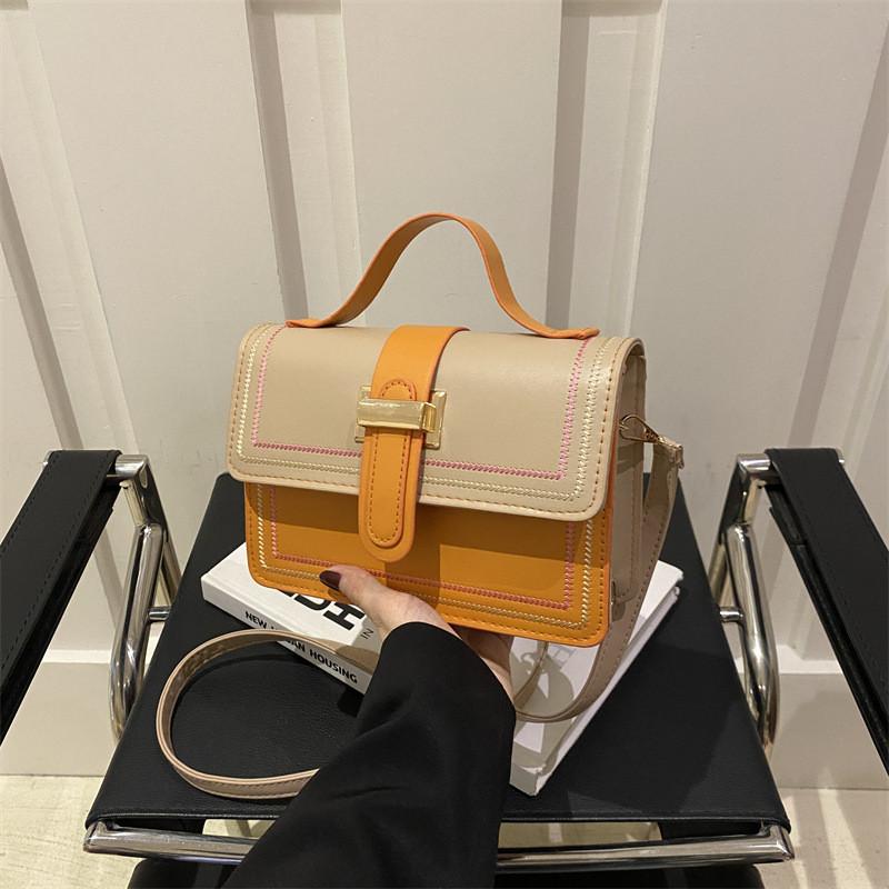 Stylish Pu Color Block Handbag For Women In Yellow Pink Blue And Brown Perfect For Daily Use