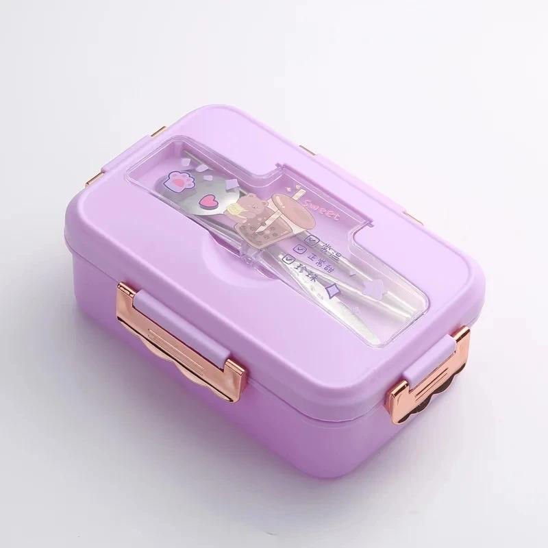 3Grids Bento Box Cute Animal Shape Sandwich Snack Food Container with Spoon Chopstick Portable Leakproof Lunch Box for Children