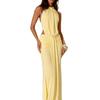 Holiday Style Neck Halter Dress Waist Side Dense Pleated Streamer Slim Hip Fish Tail Dress