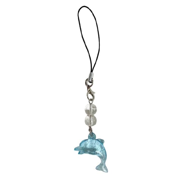 Elegant Blue Dolphin Phone Chain Charm Ornament Personalized Keyring Accessory