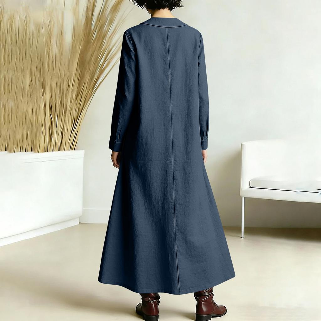 Women's -color Mid-length Loose-fitting Dress With Large Pockets And Casual