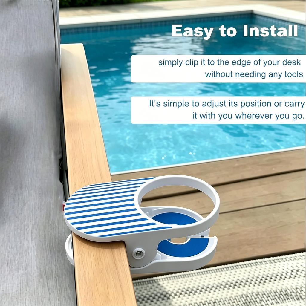 Clip-On Drink Holder, Clip On Drink Holder for Beach Chair, Hanging Desk Cup Holders Clamp, Universal Cup HolderClip, for Beach