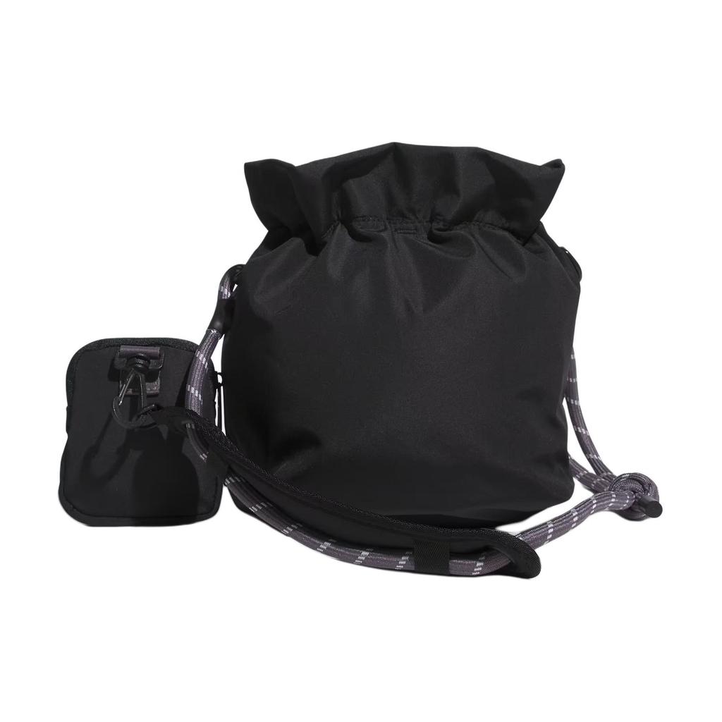 adidas Logo Drawstring Closure Polyester Fabric Tote Shoulder Bag Women Bags Black IK4776