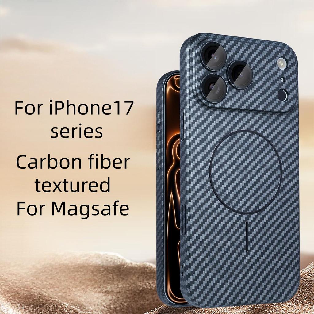 Carbon Fiber Pattern For Magsafe Magnetic Case For iPhone 17 Air 16 15 14 13 12 Pro Max Plus Lens Protect Bumper Cover