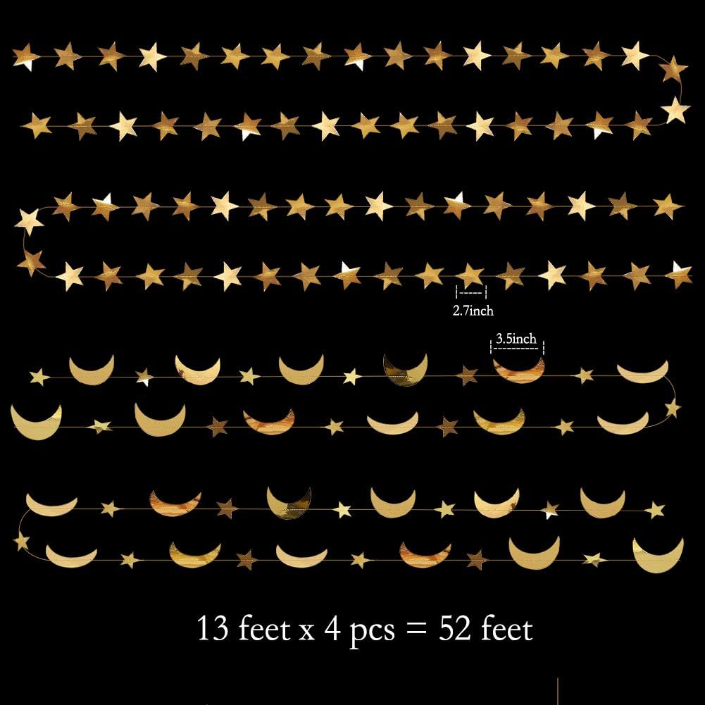Decor365 Gold Moon Star Garland Ramadan Decorations Twinkle Little Star Two The Moon Birthday Party Decoration Whimsical Decor Starry New Year Eve