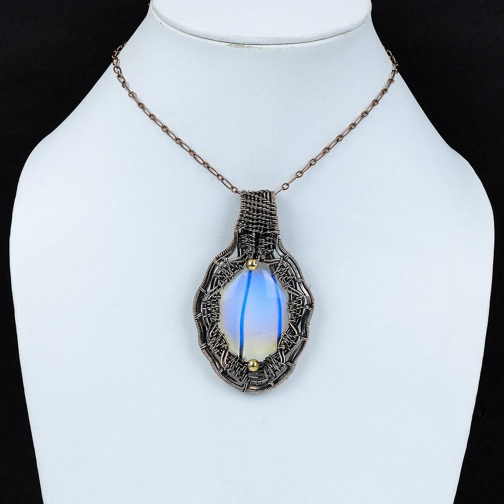 Milky Opal Pendant Copper Wire Wrapped Pendant Handmade Pendant Copper Jewelry Amazing Pendant Wire Wrapped Gemstone Jewelry Gift For Mother
