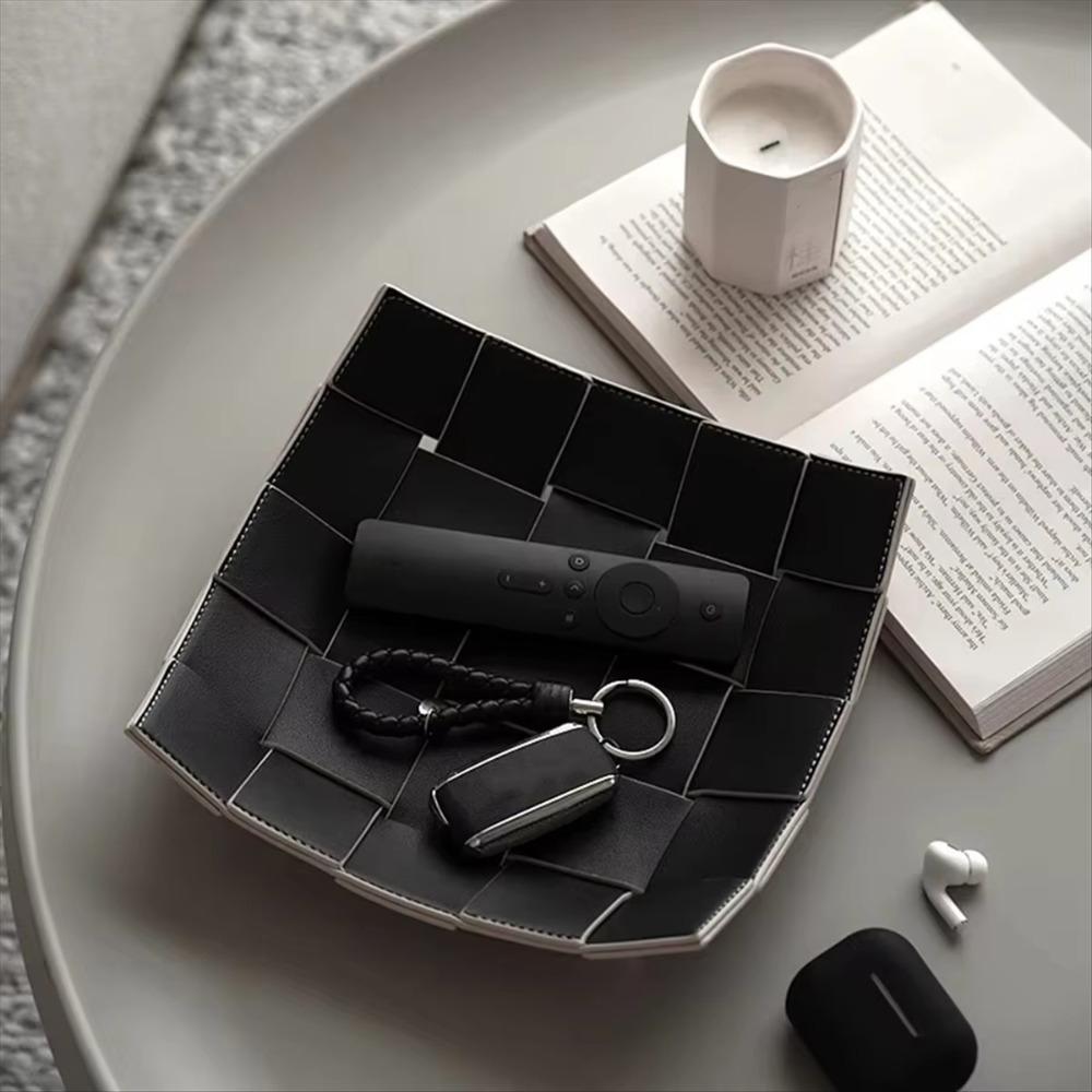Waterproof Leather Woven Storage Tray Multi-functional Entrance Key Tray Tea Table