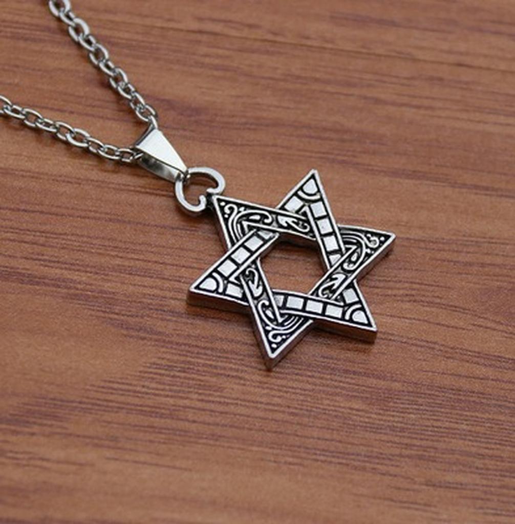 70 cm Jewelry for Men Boys Six-pointed Star of David Pendant Necklace Double-sided Retro Titanium Steel Punk Hip Hop Necklace