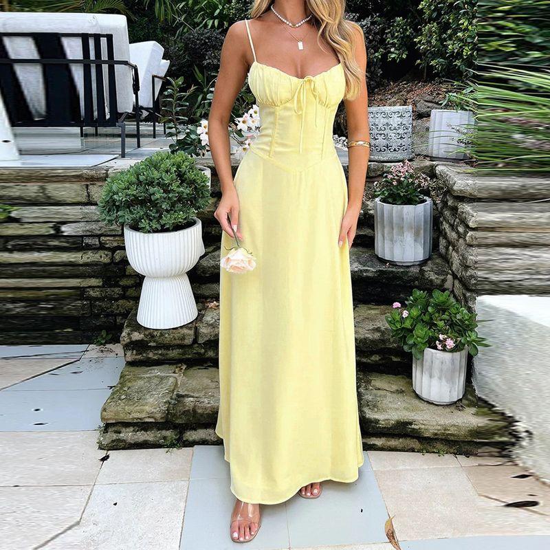 

Ветреный французский стиль Чисто гусино-желтый Темперамент Талия под контролем Платье на бретелях Отпускной стиль Платье выше колена Платье с низким вырезом Женщины Yellow M