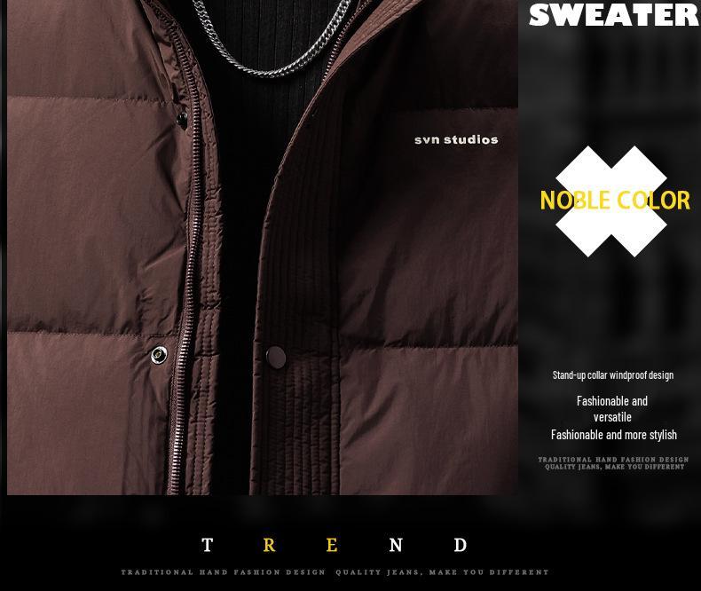 Men's High-End Fluffy White Duck Down Jacket: Thick, Warm, Stand Collar, Loose Fit for Winter