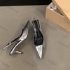 Women Design Silver Pointed Sandals Women Spring New Pumps Sexy Party Thin Heels Single Shoes Female Elegant Mules Dress Sandals