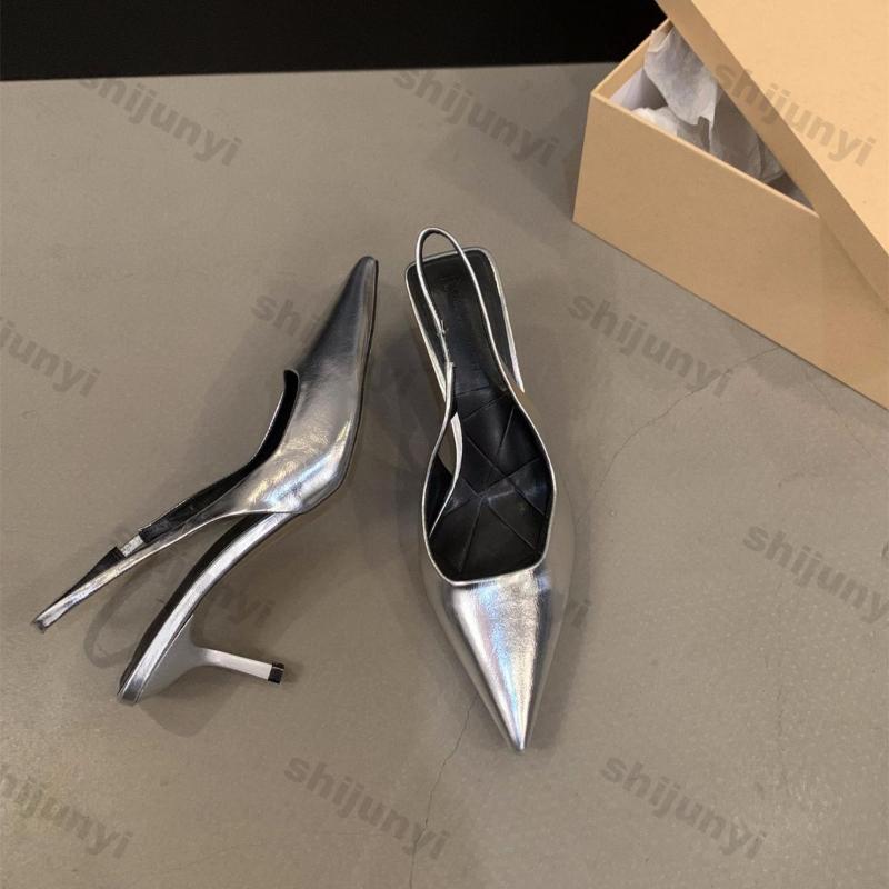 Women Design Silver Pointed Sandals Women Spring New Pumps Sexy Party Thin Heels Single Shoes Female Elegant Mules Dress Sandals