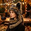 Accessoires de Cosplay Uniques Chapeau Animal en Peluche Mignon, Couvre-chef Oreilles de Chat Poilues, Chapeau Chaud d'Hiver Casquette Douce pour Costume de Fête d'Halloween, Couvre-chef