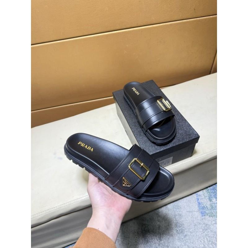 Premium Leather T-Strap Slide Sandals Men Women Beach Casual Footwear With Hook Loop
