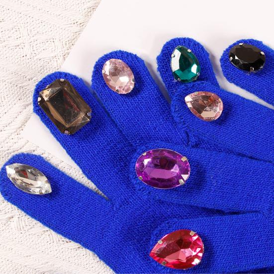 Faux Diamond Knitted Gloves Women Cotton Thickened Winter Gloves Windproof Riding Outdoor Mittens Fashion Accessories