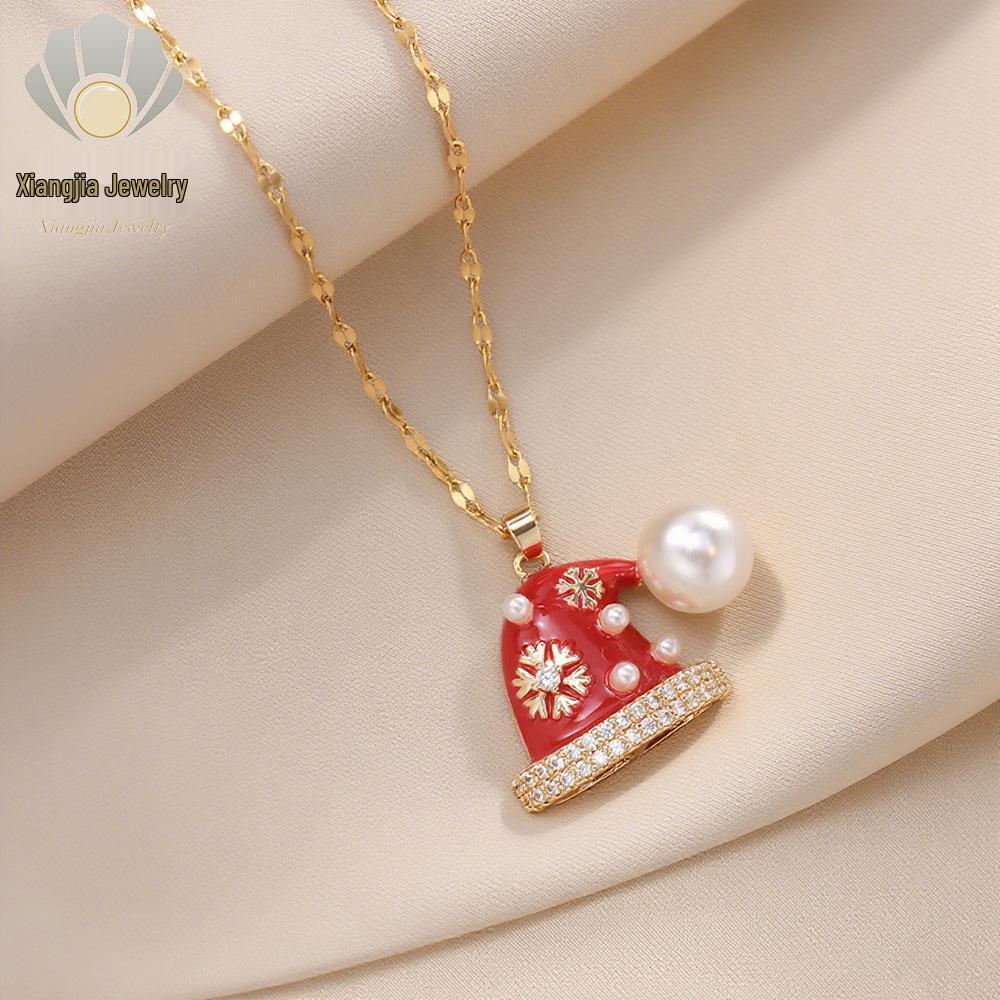 

European and American Christmas Zircon Necklace - Santa & Tree Pendant for Women