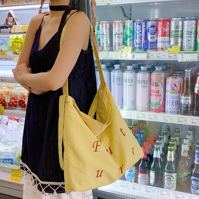 2025 Lazy Wind Canvas Bag Large Capacity Macaron Letter Print Outing Tote Bag Student Sweet Shoulder Bag