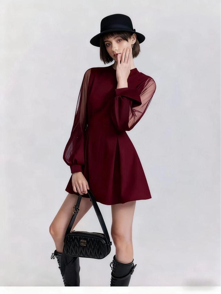 Petite figurbetontes langes Kleid mit Taillengürtel und langen Ärmeln für Damen
