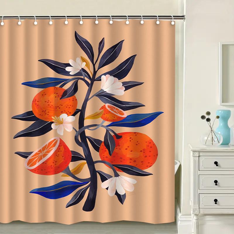 Jessica Chen Fruit Branches Washable Dirt-Resistant Shower Curtain Shower Head Waterproof Polyester Bath Curtain For Home Decor Accessories