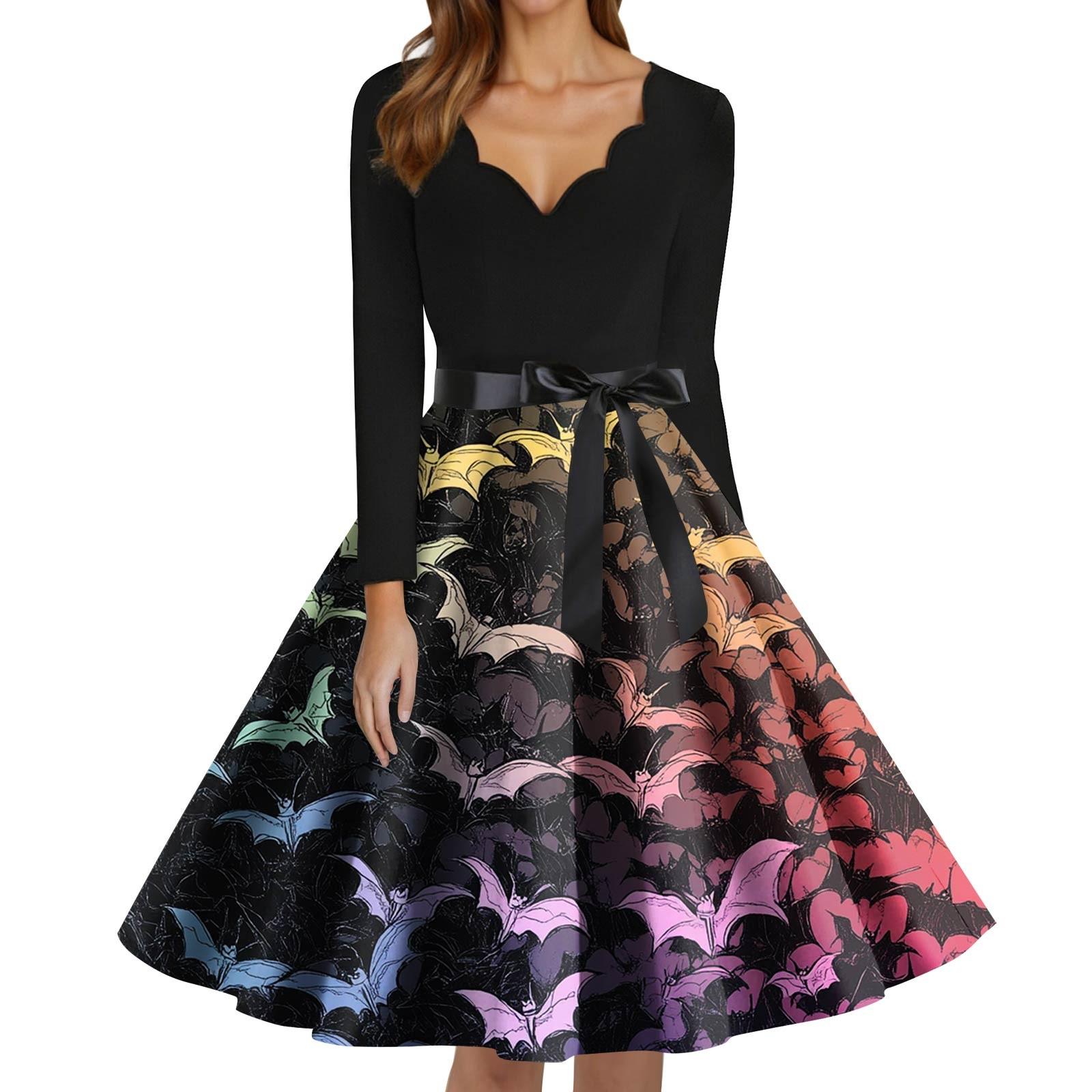 

Женское модное платье с V-образным вырезом, повседневное, облегающего кроя, с принтом на Хэллоуин, с длинным рукавом XXL