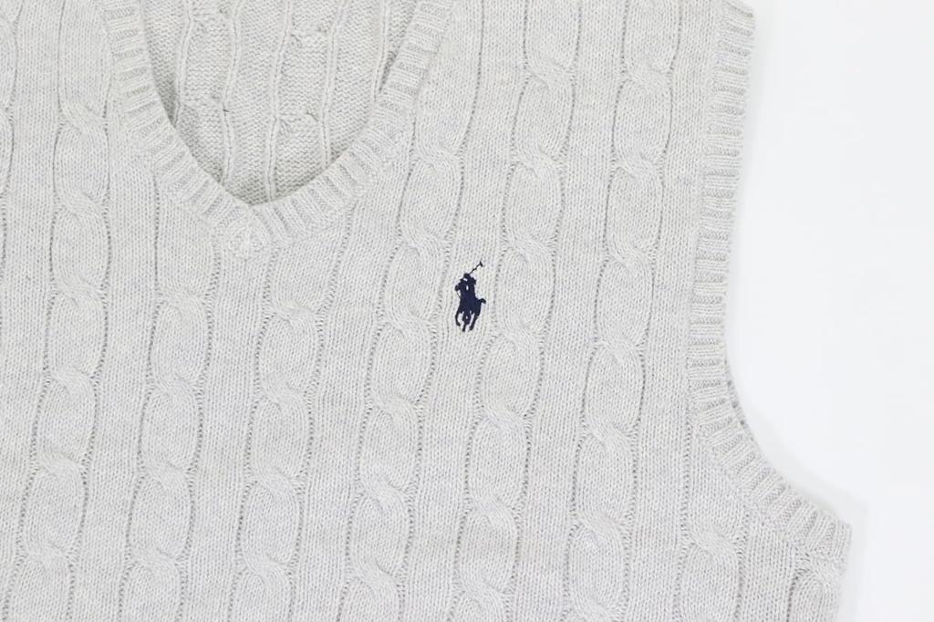 POLO Ralph Lauren Cotton Cable Sweater Size GREYHTR Men's V-Neck Vest, XXL, 01020143, [Used]