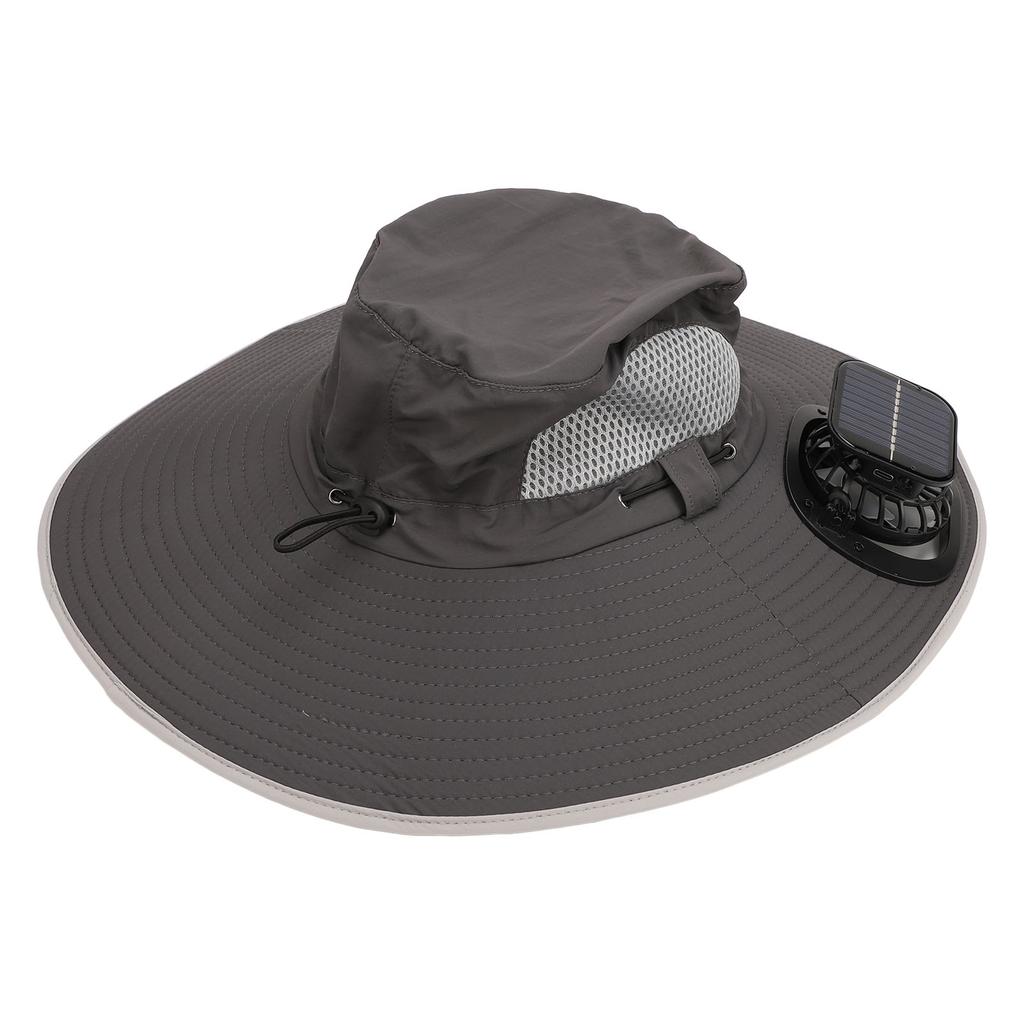 Mens Sun Hat with 2 Solar Fans Nylon UPF50 Wide Brim Fast Drying USB Rechargeable Summer Cooling