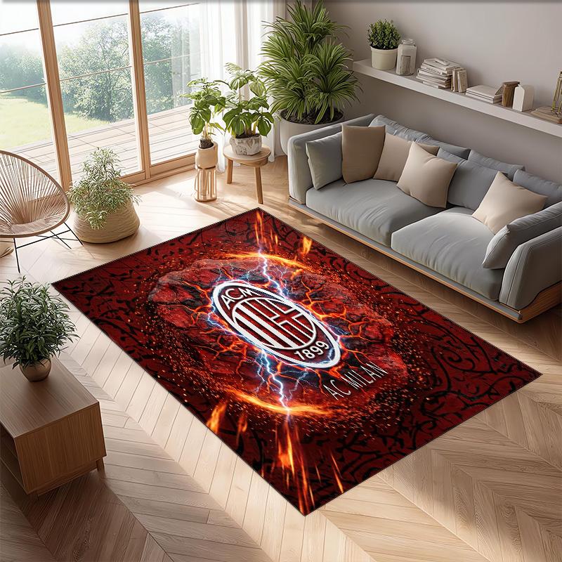 Tappeto in Flanella Stampato AC Milan Antiscivolo Morbido Poliestere Tappeto per Pavimento Tappetino Decorativo da Interno per Camera da Letto Soggiorno Divano Sala Giochi Decorazione Casa
