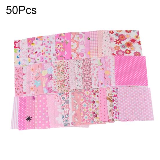 

50Pcs Cotton Fabric DIY Handmade Patchwork Quilting Sewing Craft Scrapbook Cloth розовый