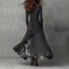 Stylish Leopard Print Patchwork Dress with Elastic Waist and Long Sleeves, Big Hem 2026