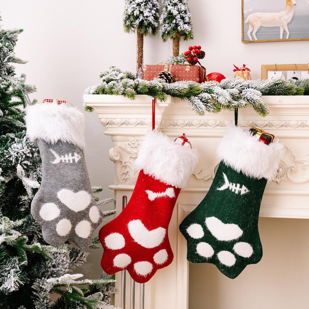 Plush Cat Charming Paw Christmas Stocking Colorful Holiday Decor For Joy Childrens