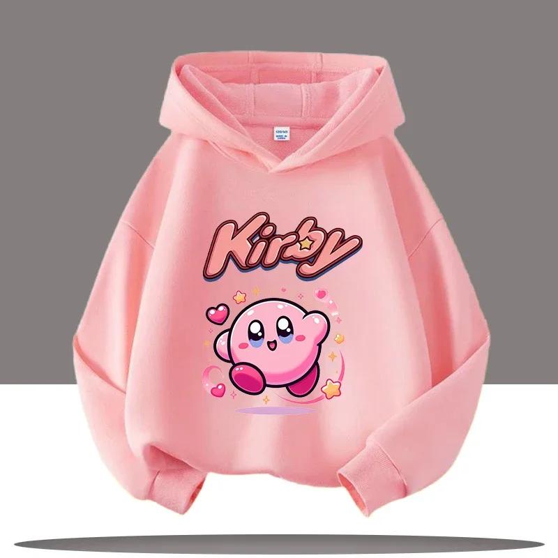 Sudadera con capucha deportiva para niño Star Kirby para niña, top casual lindo para niños, ropa de otoño/invierno, estampado de juego de dibujos animados 130 pink