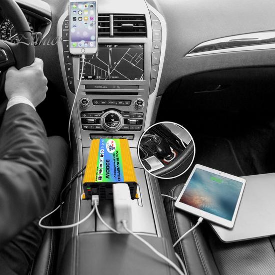 Car Inverter 1 Set Power 3000W Peak Solar Fast Charging Dual USB Ports Auto Equipment Intelligent Transformer Universal DC 12V to AC 220V/110V