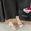 French Square Head Pearl One-word Buckle with Thick Heel Sandals Female 2025 Summer New Versatile Fairy Style Toe Sandals