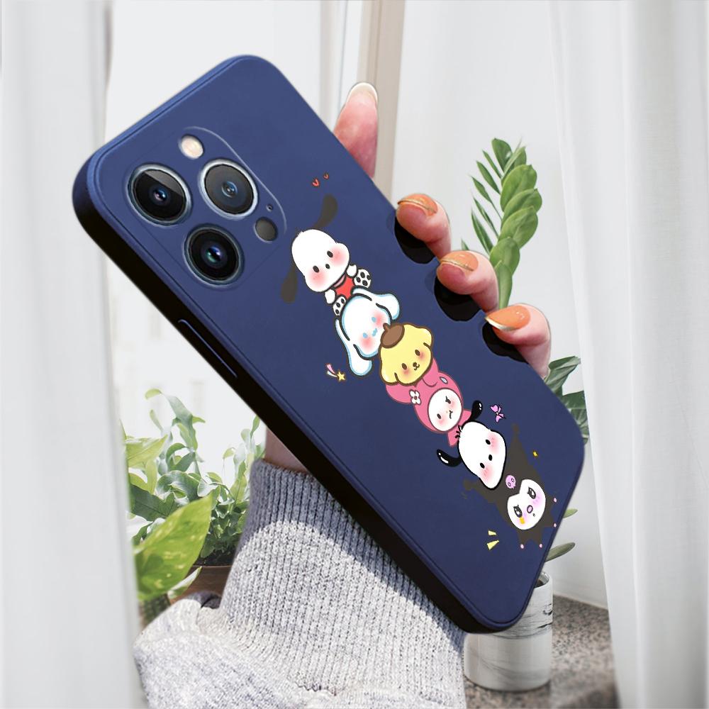 Cute Cartoon Phone Case for iPhone 15 14 13 12 11 Samsung Galaxy A12 A52 S24 S23 Xiaomi POCO Redmi Soft Square Liquid Silicone Cover Casing