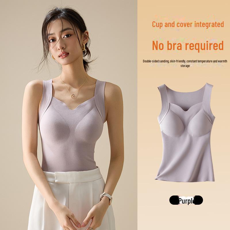 Women's V-Neck Heated Seamless Vest with Skin-Beautifying High-Elastic Warmth and Built-in Bra.
